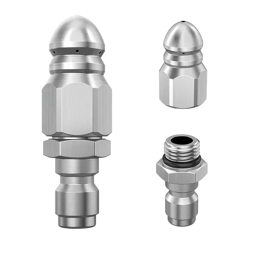Water Jet High Pressure Sprayer Nozzle Clean Sewer 1/4" Stainless Steel Pressure Washer Quick Plug Drain Hose Nozzle Tool Water