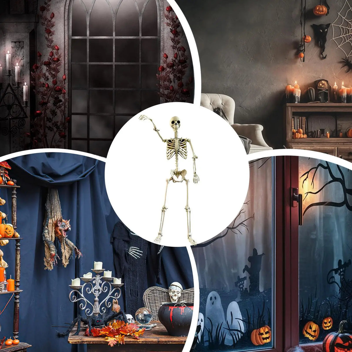 Halloween Realistic Body Bones Life Size Human Skeleton With Posable Joints Simulation Skull Ornament Haunted House Horror Props