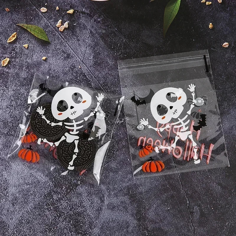 100 Pcs 10x10cm Halloween Plastic Candy Cookies Gift Bag Self Adhesive Snack Wrap Bag Halloween Party Decorations Kids Gifts
