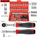 Hot 46Pcs 1/4" Drive Socket Wrench Set, Ratchet Screwdriver & Bit Kit, Carbon Steel, Auto Repair Hand Tool Set with Storage Case