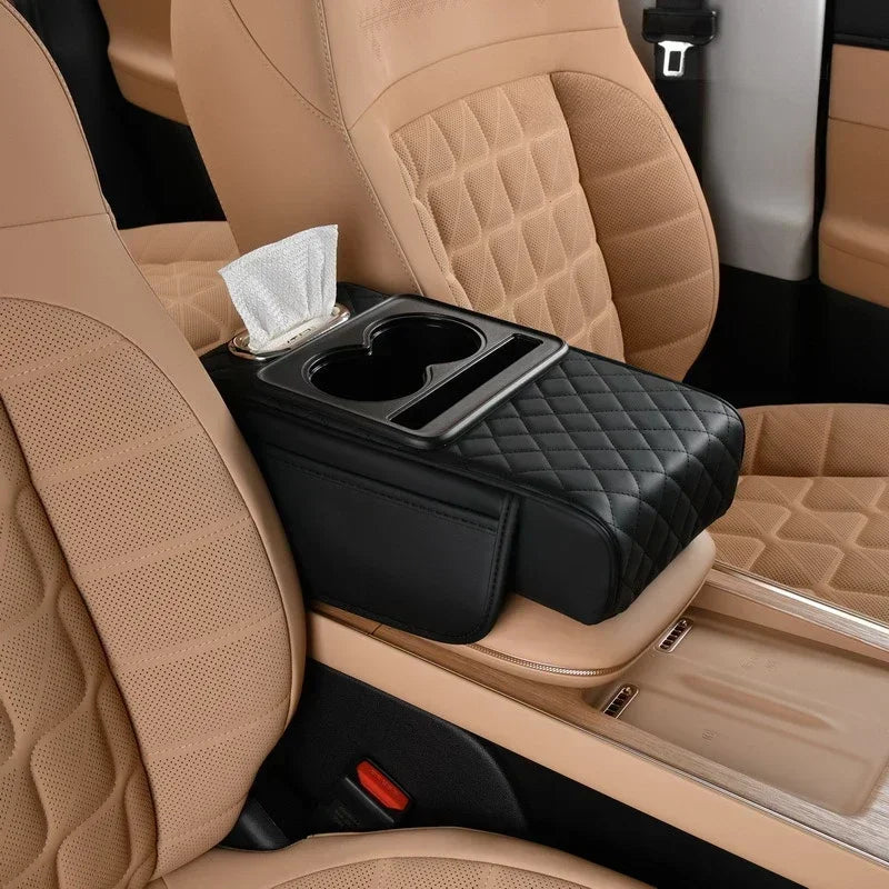 Car Armrest Box 7.5cm Thicken Height Pad Arm Rest Cushion with Pocket Tissue Cup Holder Memory Cotton Elbow Support  Height Pad
