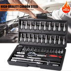 Hot 46Pcs 1/4" Drive Socket Wrench Set, Ratchet Screwdriver & Bit Kit, Carbon Steel, Auto Repair Hand Tool Set with Storage Case