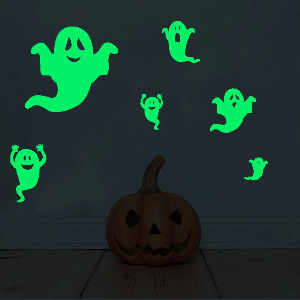 Halloween Luminous Wall Stickers,Glowing Eyes in The Window,Luminous Bats Ghost Pumpkin Window Stickers,Horror Home Decoration