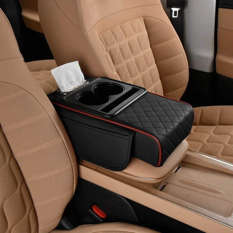 Car Armrest Box 7.5cm Thicken Height Pad Arm Rest Cushion with Pocket Tissue Cup Holder Memory Cotton Elbow Support  Height Pad