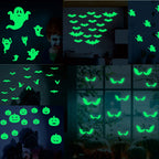 Halloween Luminous Wall Stickers,Glowing Eyes in The Window,Luminous Bats Ghost Pumpkin Window Stickers,Horror Home Decoration