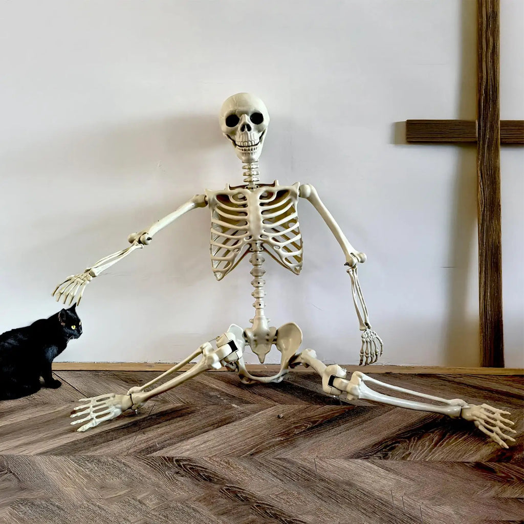 Halloween Realistic Body Bones Life Size Human Skeleton With Posable Joints Simulation Skull Ornament Haunted House Horror Props