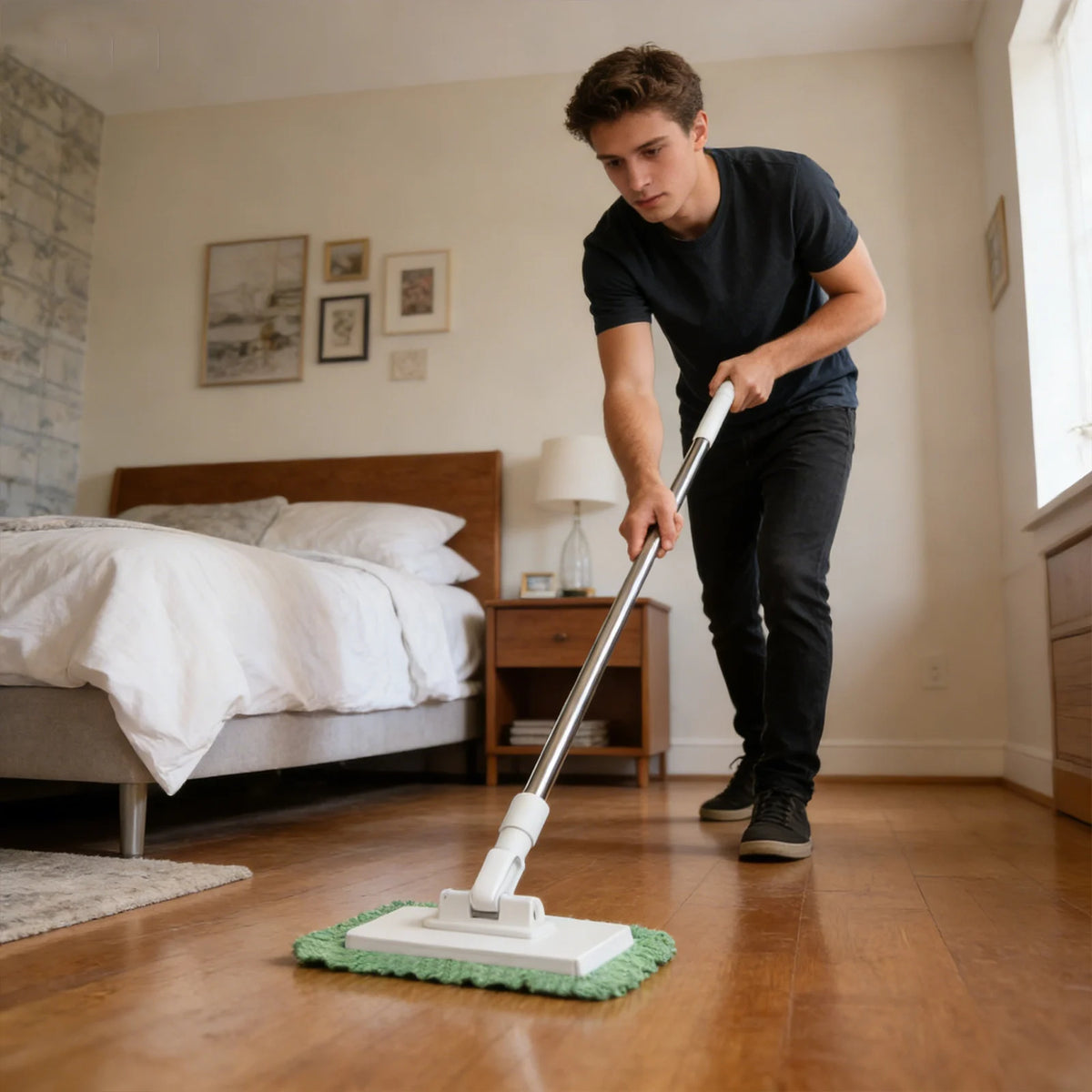 New Trendy Mop With Pressure Clamping System Multifunctional Washcloth Mop Lazy Automatic Clip Cloth Flat Dusting Cleaning Wipe