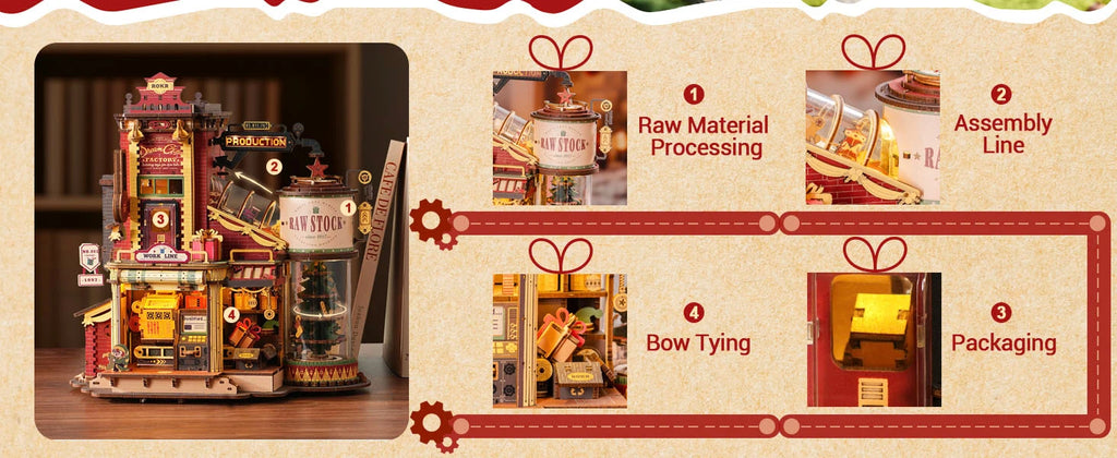 Robotime Wooden Music Box Christmas Dream Gift Factory 3D Wooden Puzzles Wooden Model Kits Build Best Gifts for Adults