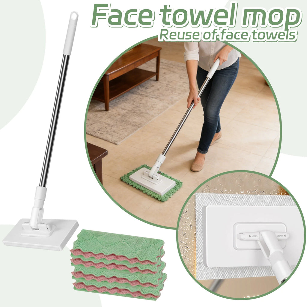 New Trendy Mop With Pressure Clamping System Multifunctional Washcloth Mop Lazy Automatic Clip Cloth Flat Dusting Cleaning Wipe