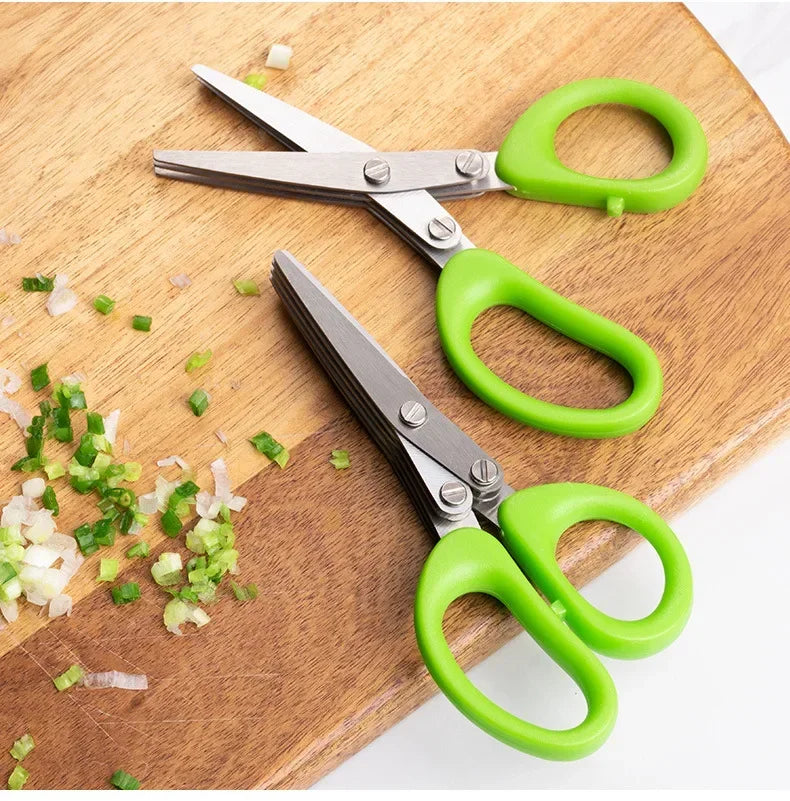 Multifunctional Scissors Stainless Steel 5 Layer Kitchen Scissors Scallion Cutter Pepper Herb Laver Spices Onion Cooking Tool