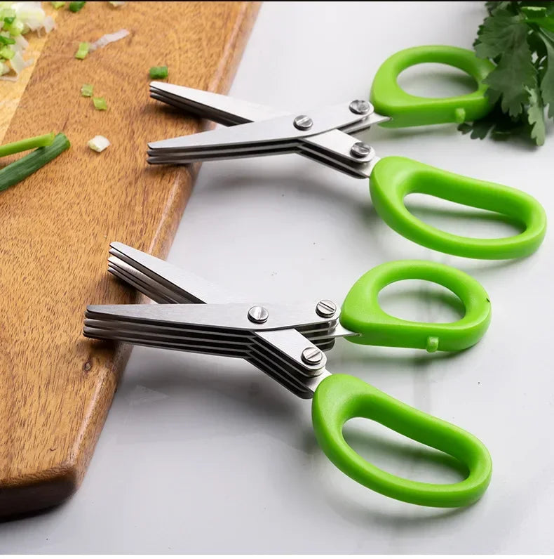 Multifunctional Scissors Stainless Steel 5 Layer Kitchen Scissors Scallion Cutter Pepper Herb Laver Spices Onion Cooking Tool