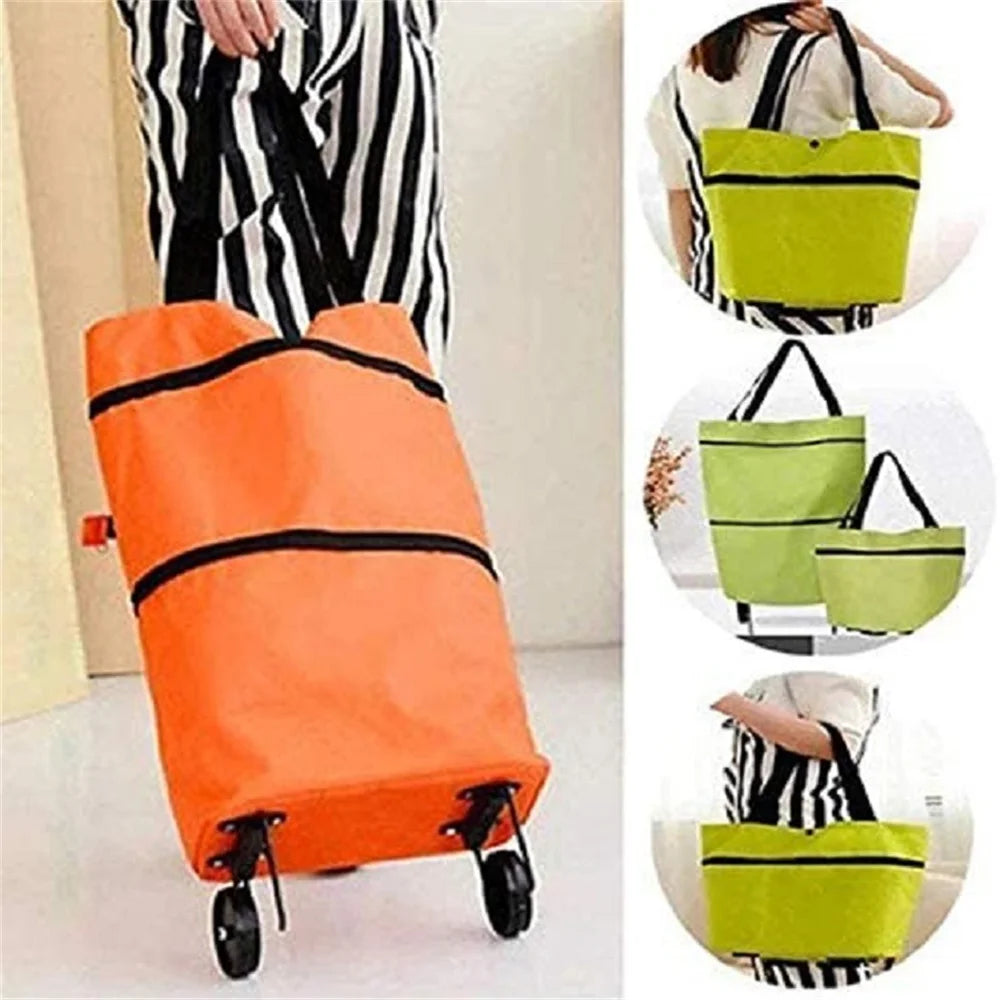 Household Portable Folding Cart Roller Shopping Bags Outdoors Food and Fruits Storage Foldable Trolley Wheel Supermarket Bag ﻿