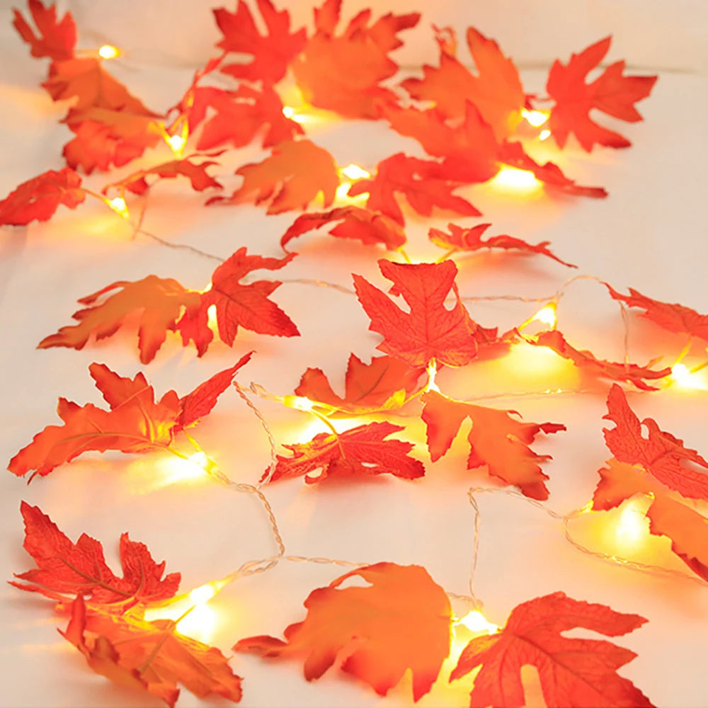 2/3/6M Halloween LED Lights String,Artificial Maple Leaf Lantern Garland,Halloween Christmas Thanksgiving Day Home Decorations