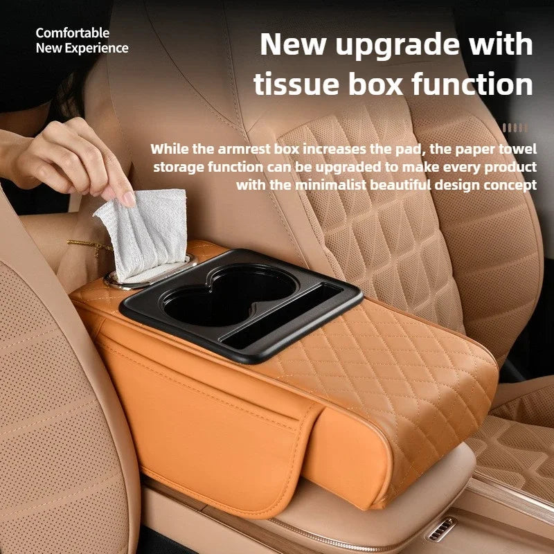 Car Armrest Box 7.5cm Thicken Height Pad Arm Rest Cushion with Pocket Tissue Cup Holder Memory Cotton Elbow Support  Height Pad