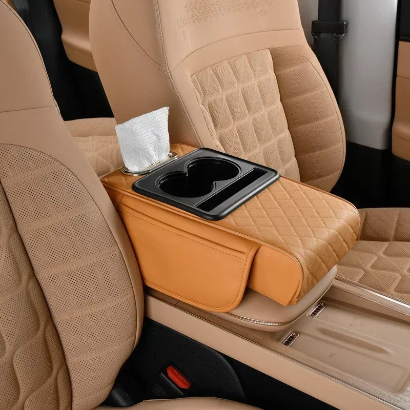 Car Armrest Box 7.5cm Thicken Height Pad Arm Rest Cushion with Pocket Tissue Cup Holder Memory Cotton Elbow Support  Height Pad