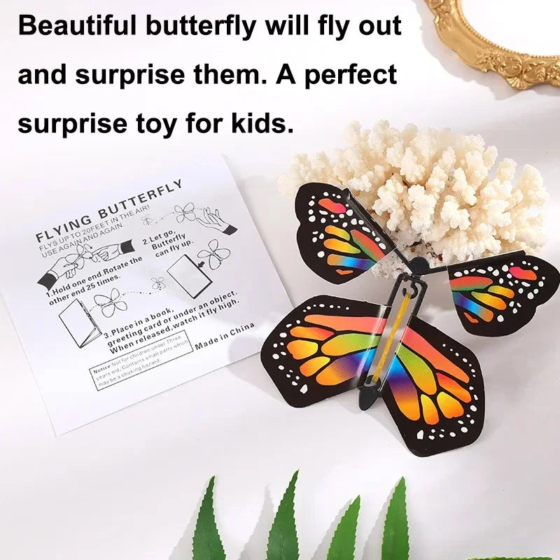 10PCS Random Color Magic Flying Butterfly Wind Up Toy Bookmark Internet Celebrity Colorful Butterfly Simulation Party Gift