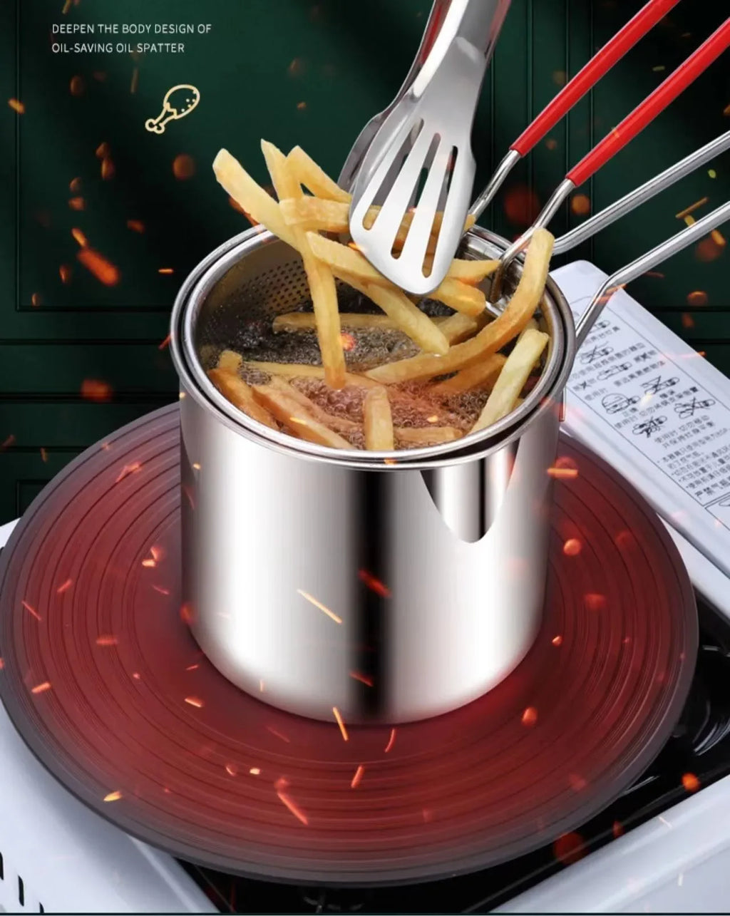 304 Stainless Steel Deep Fryer With Frying Basket Multifunction Small Pot For Kitchen Chicken Fish Cooking Tool