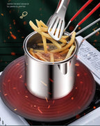 304 Stainless Steel Deep Fryer With Frying Basket Multifunction Small Pot For Kitchen Chicken Fish Cooking Tool