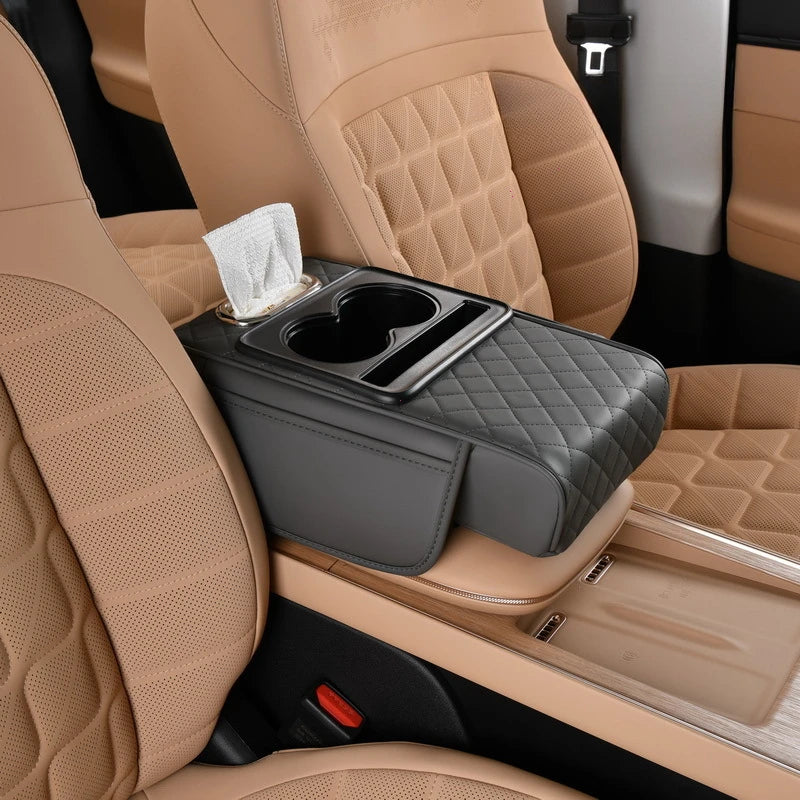 Car Armrest Box 7.5cm Thicken Height Pad Arm Rest Cushion with Pocket Tissue Cup Holder Memory Cotton Elbow Support  Height Pad