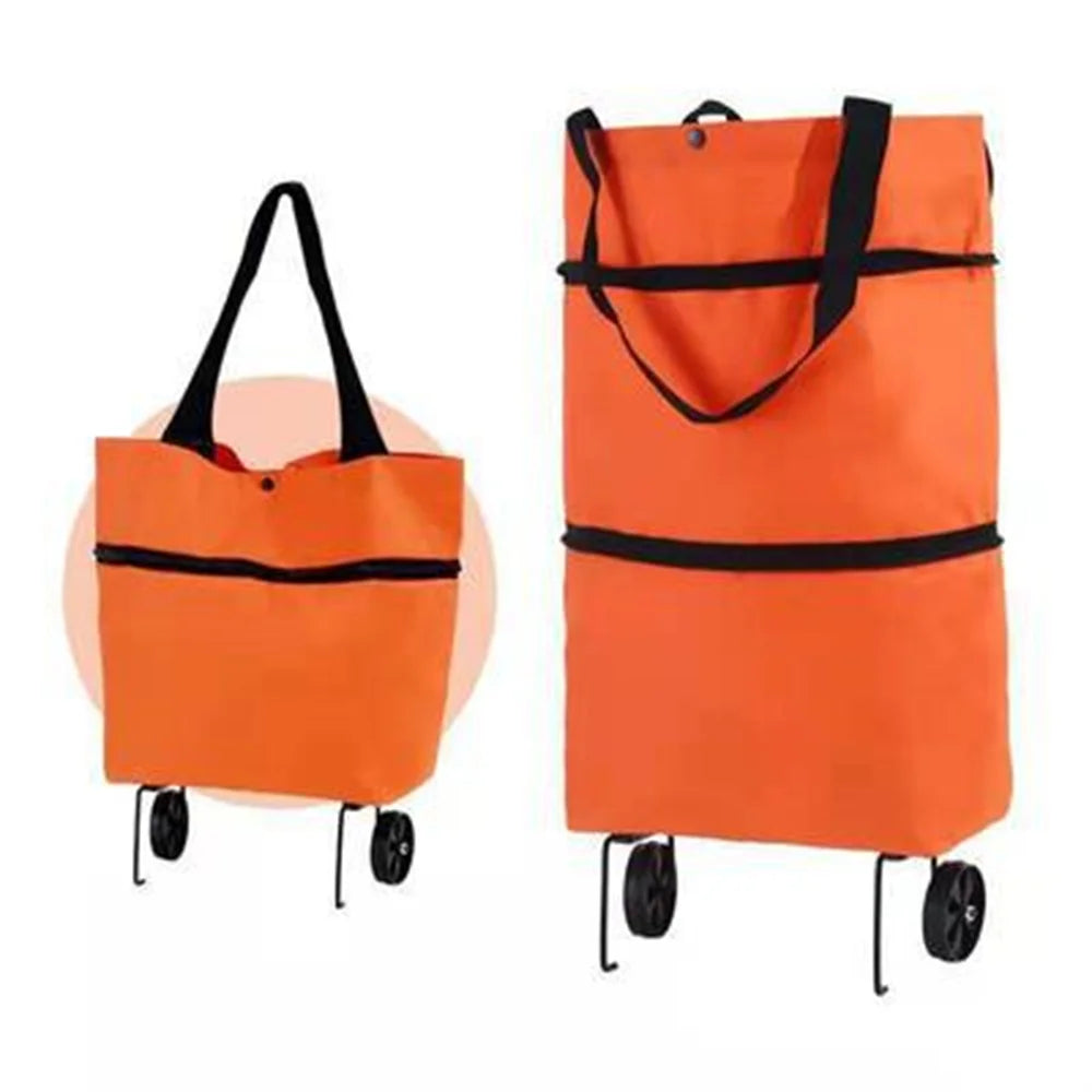 Household Portable Folding Cart Roller Shopping Bags Outdoors Food and Fruits Storage Foldable Trolley Wheel Supermarket Bag ﻿