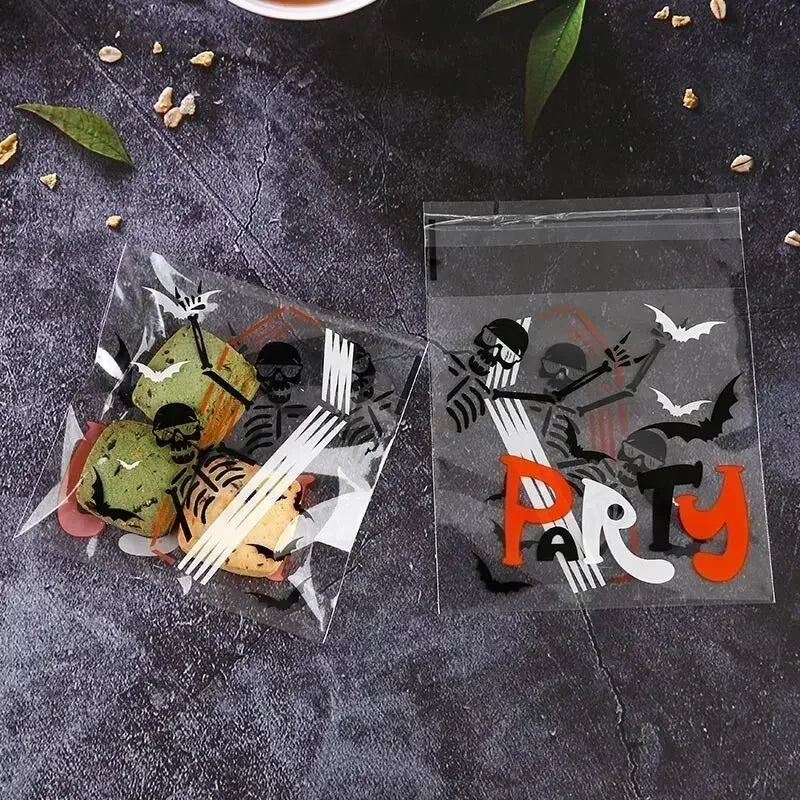 100 Pcs 10x10cm Halloween Plastic Candy Cookies Gift Bag Self Adhesive Snack Wrap Bag Halloween Party Decorations Kids Gifts