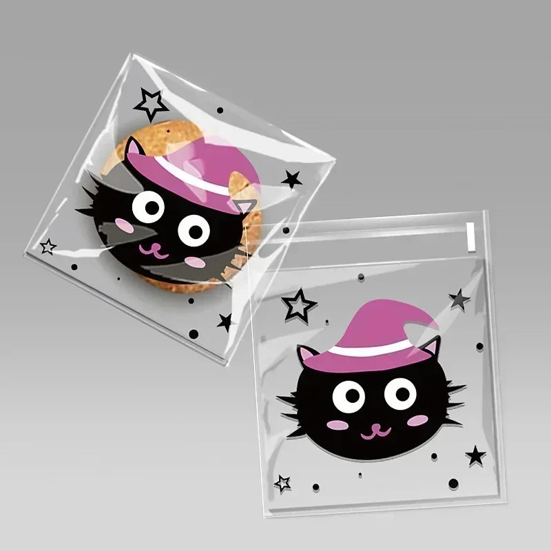 100 Pcs 10x10cm Halloween Plastic Candy Cookies Gift Bag Self Adhesive Snack Wrap Bag Halloween Party Decorations Kids Gifts