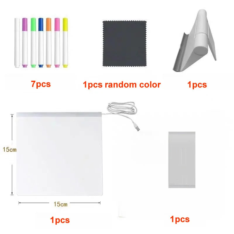 Light Up Acrylic Message Board Rewritable DIY Children's Glowing Drawing Board Message Lamp With 7 Colorful Pens