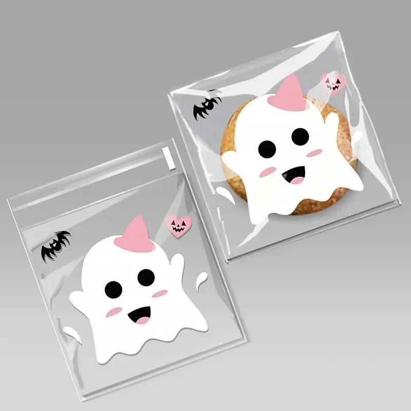 100 Pcs 10x10cm Halloween Plastic Candy Cookies Gift Bag Self Adhesive Snack Wrap Bag Halloween Party Decorations Kids Gifts