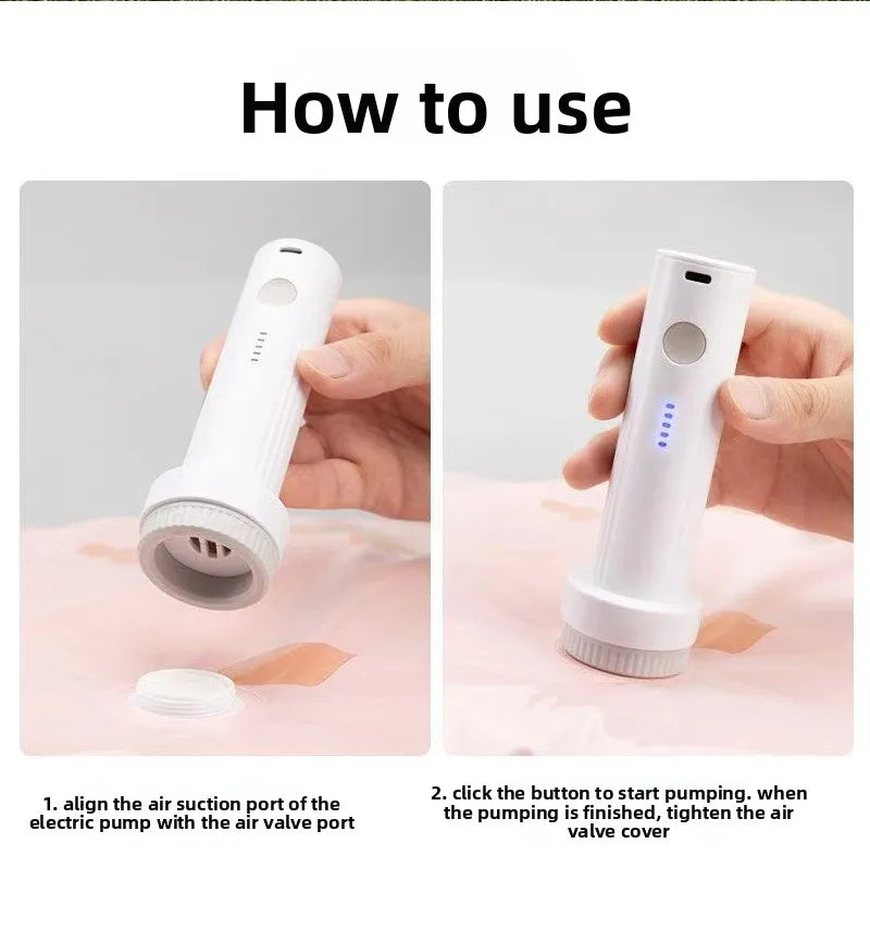 USB C Rechargeable Electric Vacuum Pump Low Noise Portable Lightweight Air Pump for Travel Compression Bag Storage Space Saving