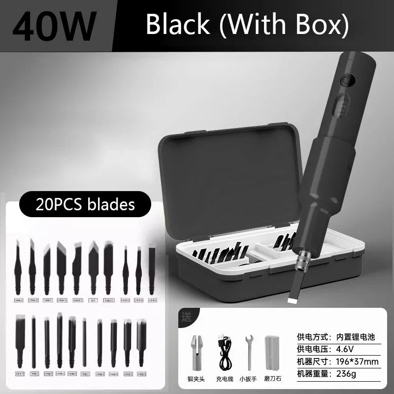 Handheld Electric Carving Tool Set For Furniture Woodworking Carving Lithium Electric Wood Chiseling 20PCS Blade Polishing Tool