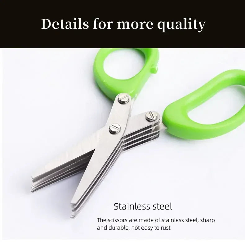 Multifunctional Scissors Stainless Steel 5 Layer Kitchen Scissors Scallion Cutter Pepper Herb Laver Spices Onion Cooking Tool