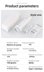 USB C Rechargeable Electric Vacuum Pump Low Noise Portable Lightweight Air Pump for Travel Compression Bag Storage Space Saving