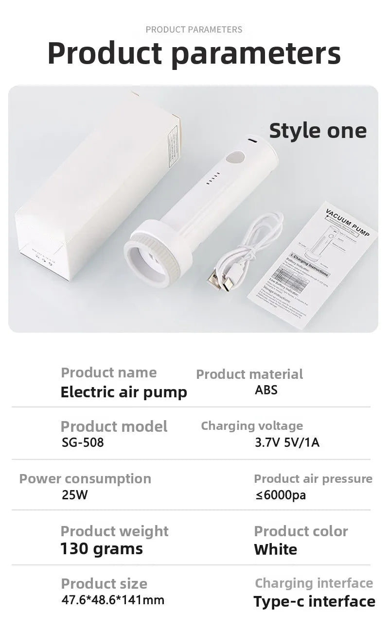 USB C Rechargeable Electric Vacuum Pump Low Noise Portable Lightweight Air Pump for Travel Compression Bag Storage Space Saving