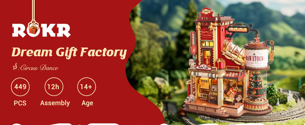 Robotime Wooden Music Box Christmas Dream Gift Factory 3D Wooden Puzzles Wooden Model Kits Build Best Gifts for Adults