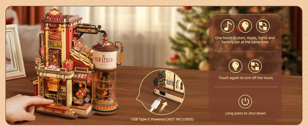 Robotime Wooden Music Box Christmas Dream Gift Factory 3D Wooden Puzzles Wooden Model Kits Build Best Gifts for Adults