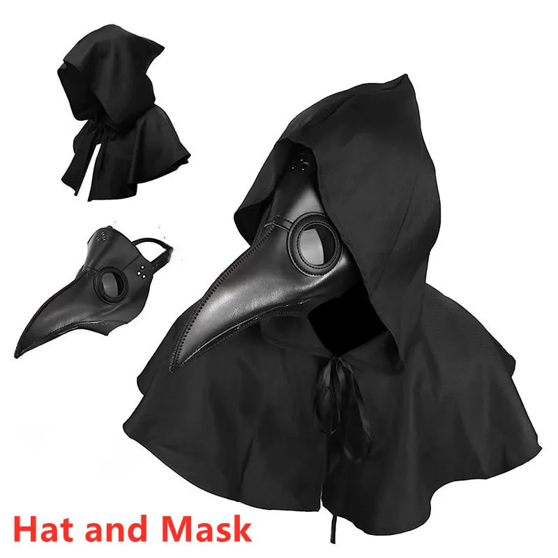 Plague Doctor Mask Cloak Dress Up Costume Halloween Trendy Spooky Play Leather Bird Beak Mask Cospaly Steampunk Photography Prop