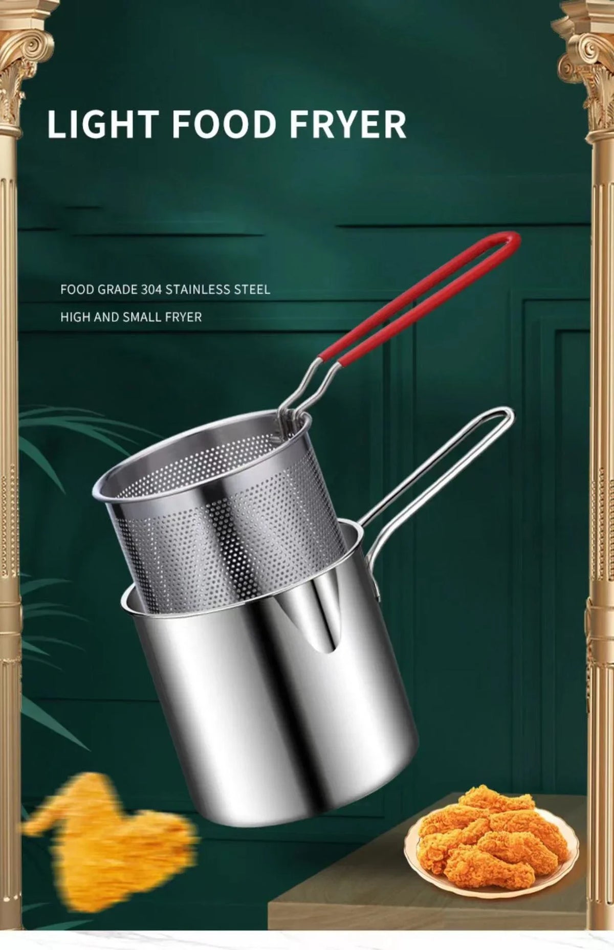 304 Stainless Steel Deep Fryer With Frying Basket Multifunction Small Pot For Kitchen Chicken Fish Cooking Tool