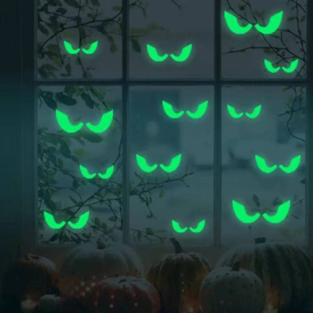 Halloween Luminous Wall Stickers,Glowing Eyes in The Window,Luminous Bats Ghost Pumpkin Window Stickers,Horror Home Decoration