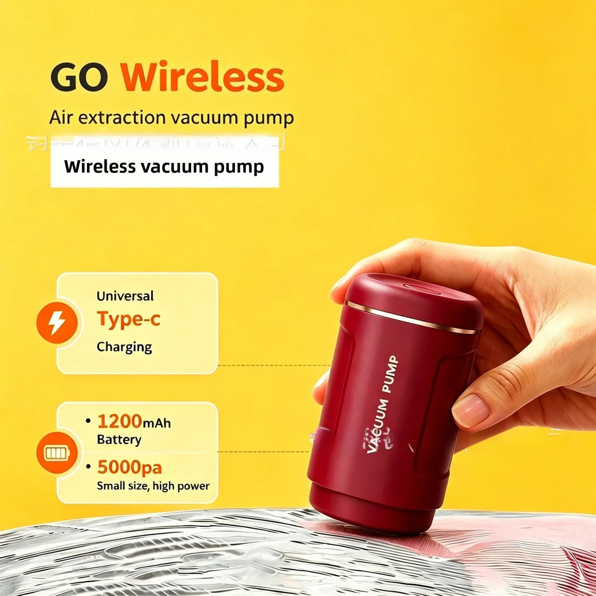 USB C Rechargeable Electric Vacuum Pump Low Noise Portable Lightweight Air Pump for Travel Compression Bag Storage Space Saving