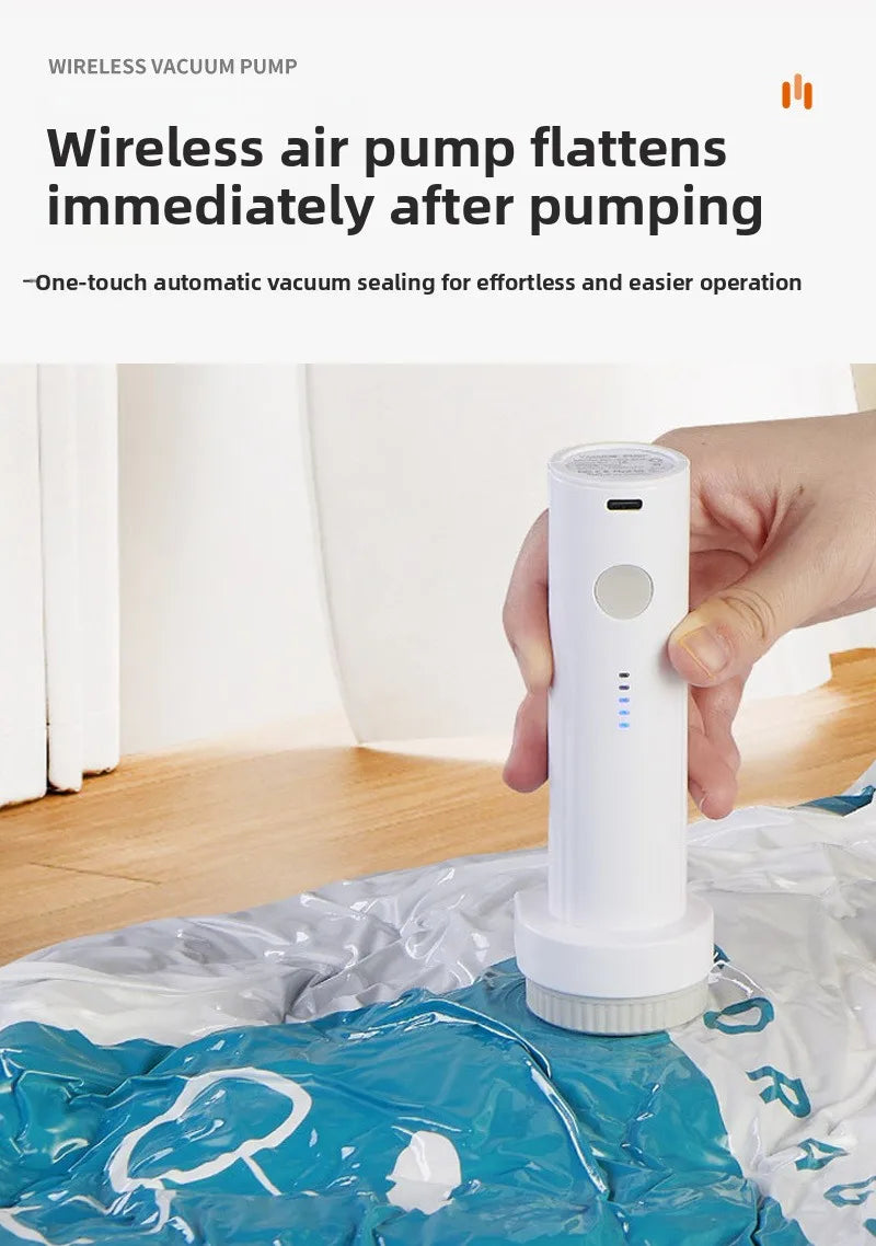 USB C Rechargeable Electric Vacuum Pump Low Noise Portable Lightweight Air Pump for Travel Compression Bag Storage Space Saving