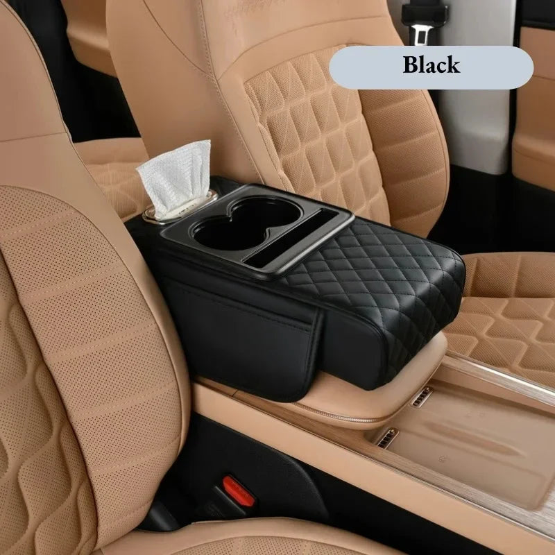 Auto Center Console Armrest Height Pad, Armrest Cushion Cover with 2 Cup Holders, All-Season Car Armrest Pillow Protector