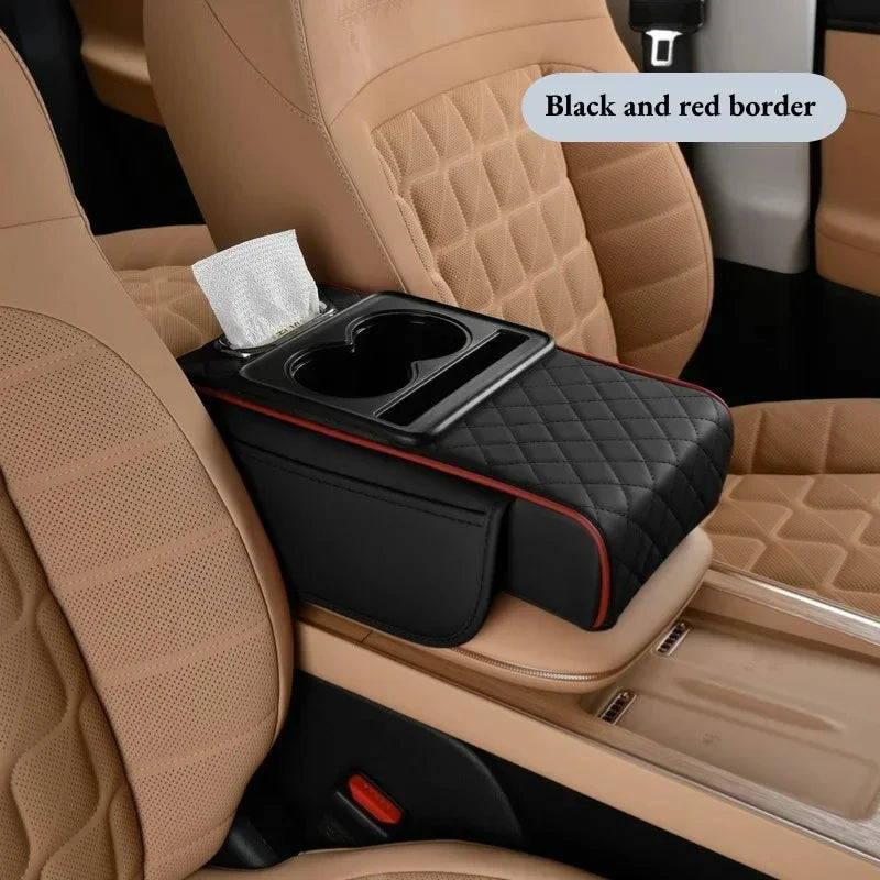 Auto Center Console Armrest Height Pad, Armrest Cushion Cover with 2 Cup Holders, All-Season Car Armrest Pillow Protector