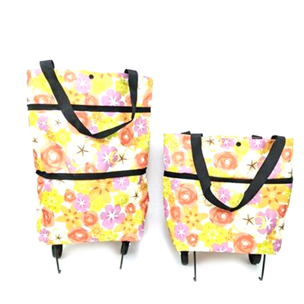 Household Portable Folding Cart Roller Shopping Bags Outdoors Food and Fruits Storage Foldable Trolley Wheel Supermarket Bag ﻿