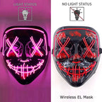 Wireless Neon LED Purge Mask Glow in The Dark Cosplay Horror Mask Halloween Masquerade Party Masks Glowing Funny Dress Up