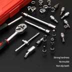Hot 46Pcs 1/4" Drive Socket Wrench Set, Ratchet Screwdriver & Bit Kit, Carbon Steel, Auto Repair Hand Tool Set with Storage Case