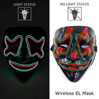 Wireless Neon LED Purge Mask Glow in The Dark Cosplay Horror Mask Halloween Masquerade Party Masks Glowing Funny Dress Up