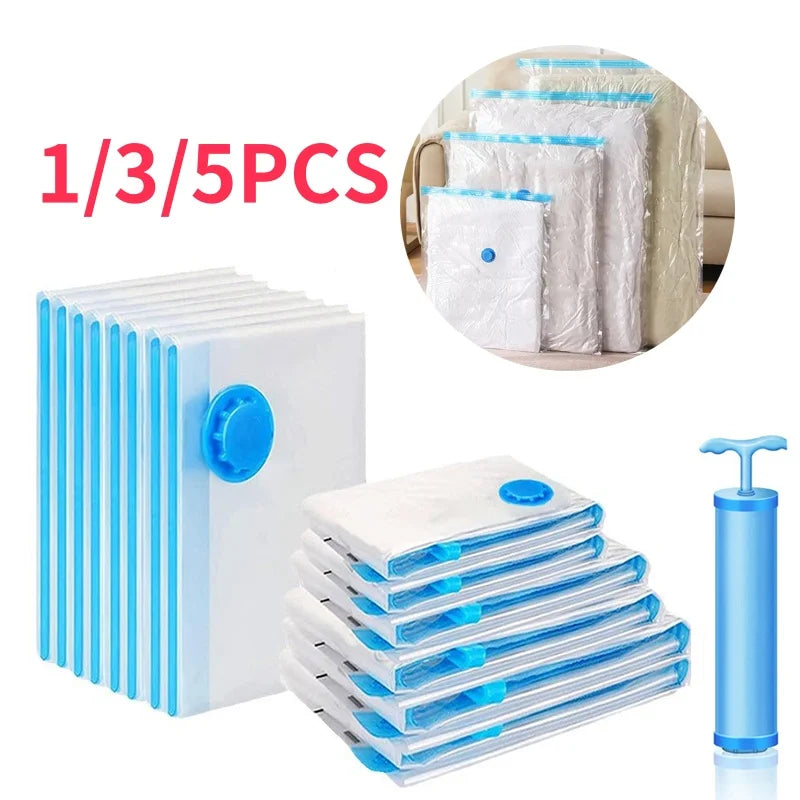 1/3/5/10PCS Vacuum Storage Bags with Valve Quilt Compression Pouch Space Saving Clothes Organizer Vacuum Bag Vacuum Sealing Bags