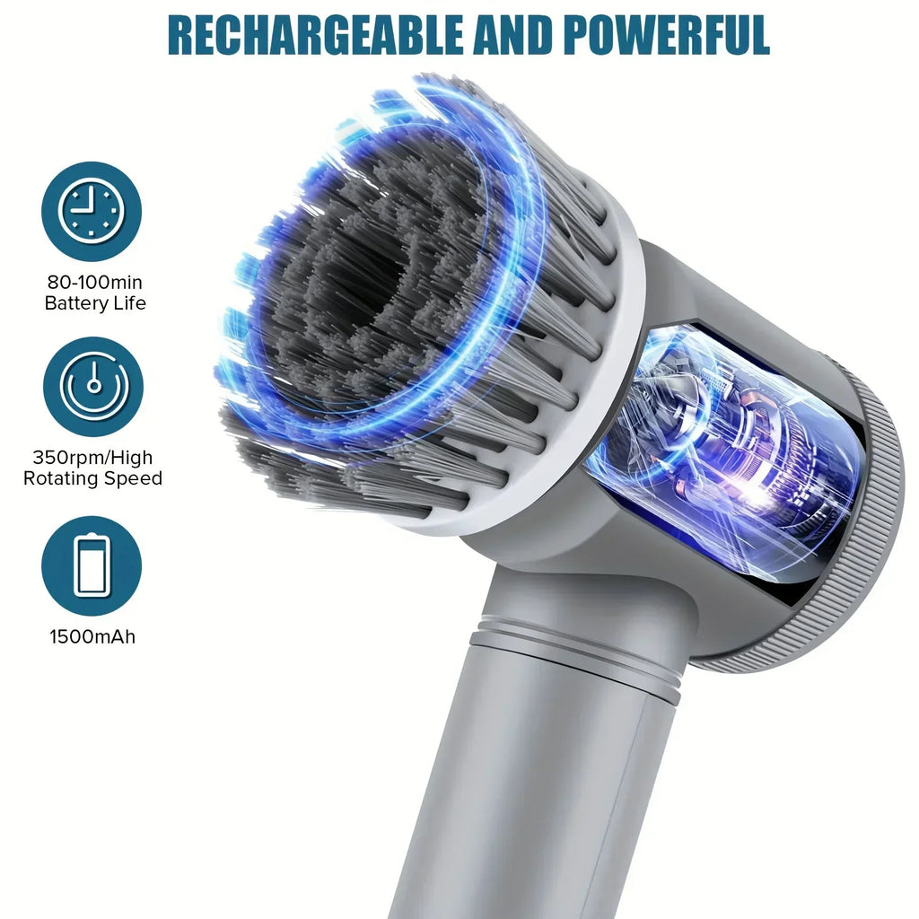 Electric Spin Scrubber, Bathroom Cordless Cleaning Brush Power Scrubber with 5 Replaceable Brush Heads, Electric Cleaning Brush