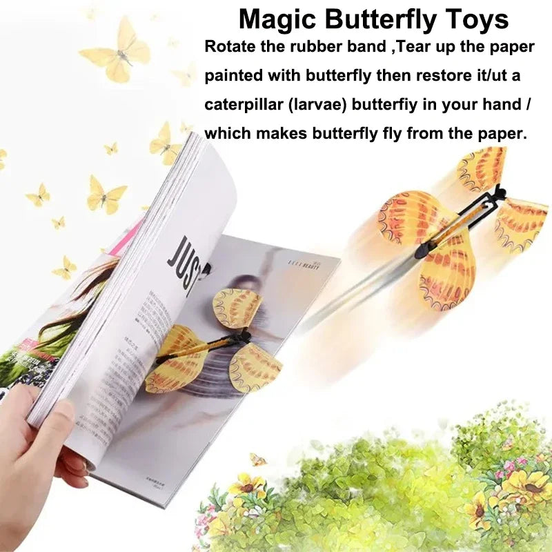 10PCS Random Color Magic Flying Butterfly Wind Up Toy Bookmark Internet Celebrity Colorful Butterfly Simulation Party Gift