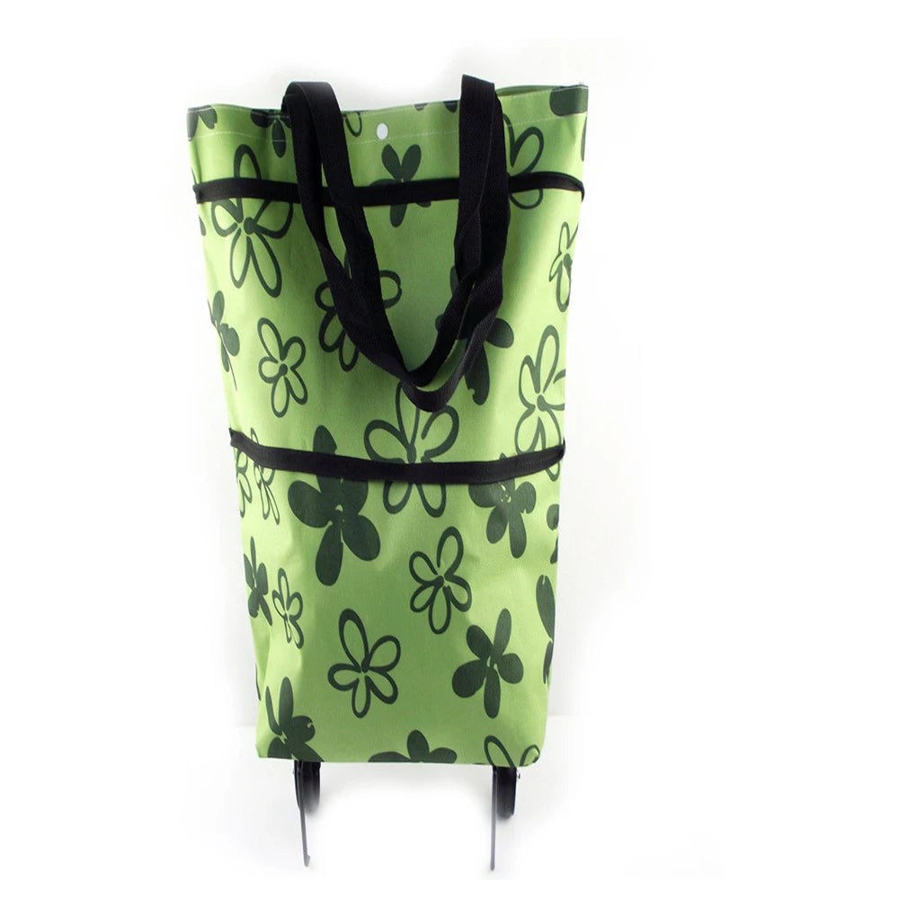 Household Portable Folding Cart Roller Shopping Bags Outdoors Food and Fruits Storage Foldable Trolley Wheel Supermarket Bag ﻿